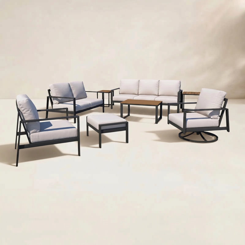 Ensemble de conversation avec canapé 7 pièces Townsend avec coussins Sunbrella®, Tissu naturel Sunbrella®, Acajou