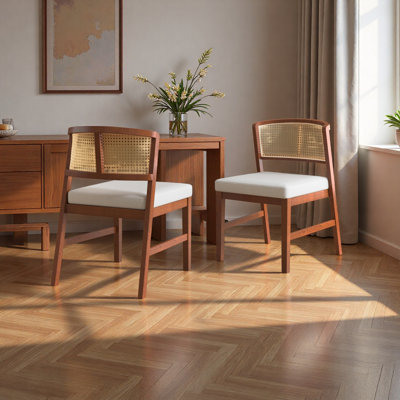 Ensemble de chaises de salle à manger en rotin, ensemble de 2 chaises de cuisine rembourrées en tissu, dossier en rotin courbé