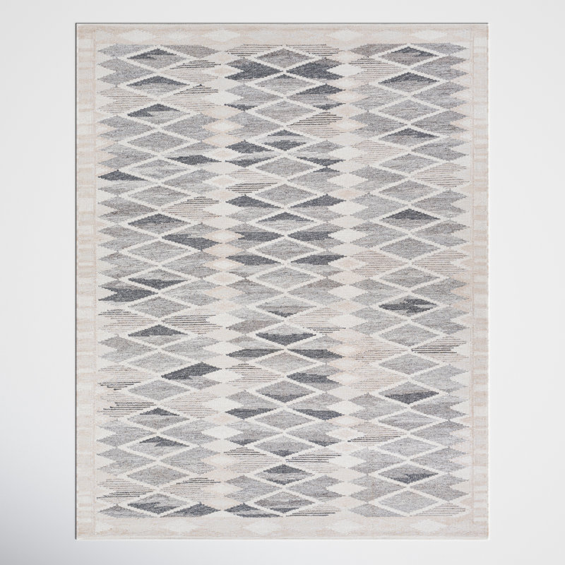 Gilson Geometric Hand Woven Light Gray/Beige/Cream Area Rug, Rectangle 5' x 7'6"