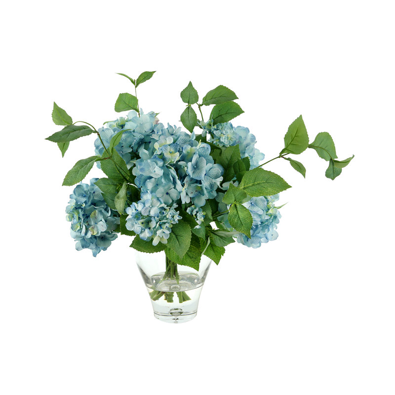 Faux Hydrangeas in Glass Vase