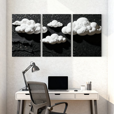Abstract Clouds On Texture Background Set of 3 Canvas Wall Art Prints