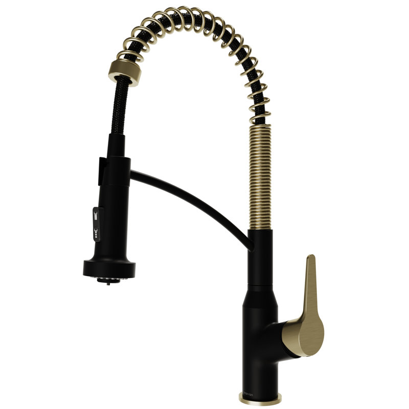 Karran Scottsdale Single-Handle Pull-Down Sprayer Commercial Style Kitchen Faucet in Matte Black / Spot-Free Brushed Gold