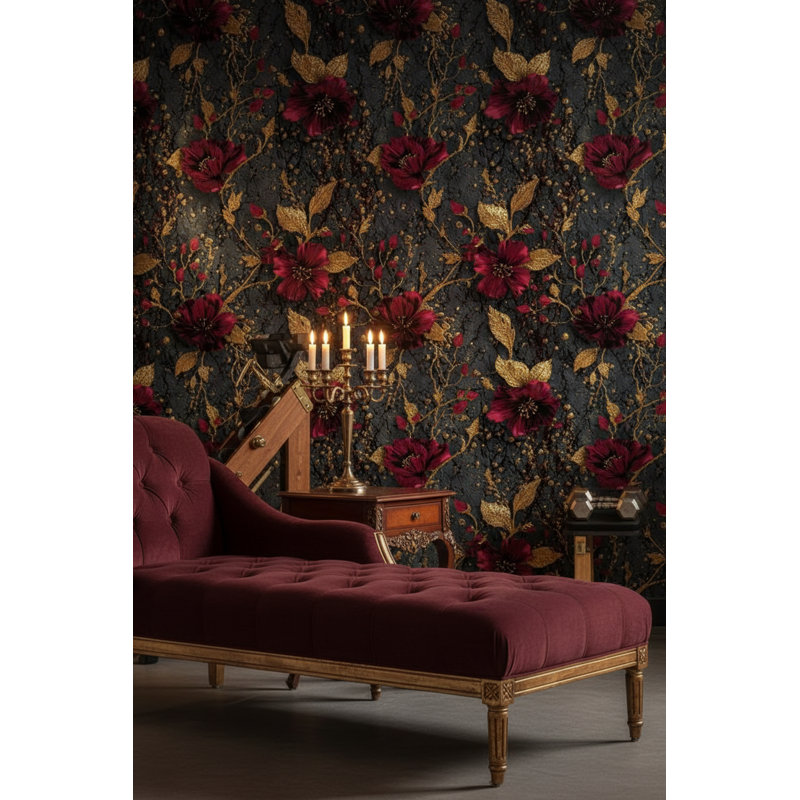 Papier peint floral, décoration murale murale dorée de luxe