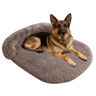 Lit pour chien apaisant pour chiens de taille moyenne et grande, avec coussin orthopédique et lit pour animal de compagnie avec housse lavable. Ovale, 40 po x 30 po (brun)