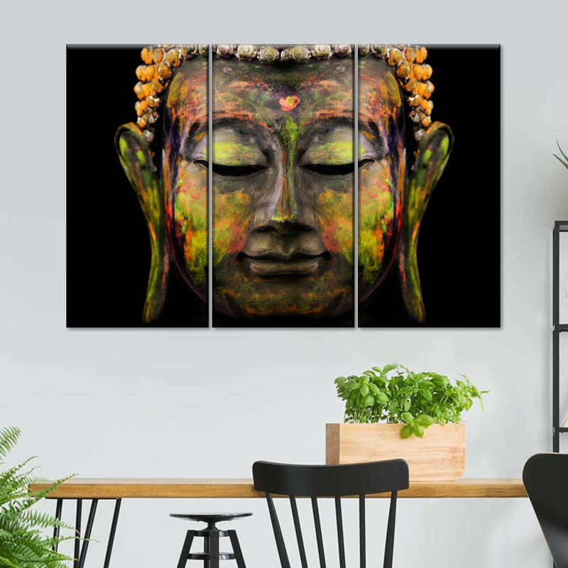 Bouddha bouddha coloré sur toile, ensemble de 3 pièces, H 48 po x l 74 po x P 1,25 po