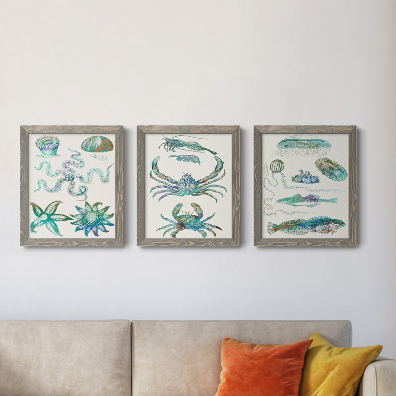 Aquatic Assemblage VII - Ensemble de 3 peintures sur toile encadrées, H 24 po x l 36 po x P 1,5 po, Gris