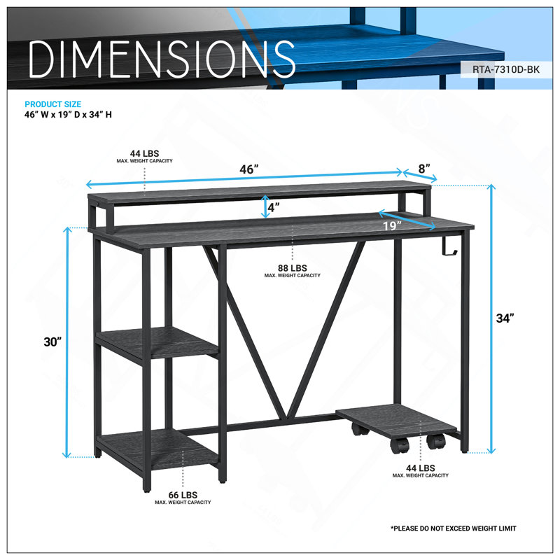 Bureau d'écriture industriel polyvalent avec des fonctionnalités avancées pour la productivité, Noir