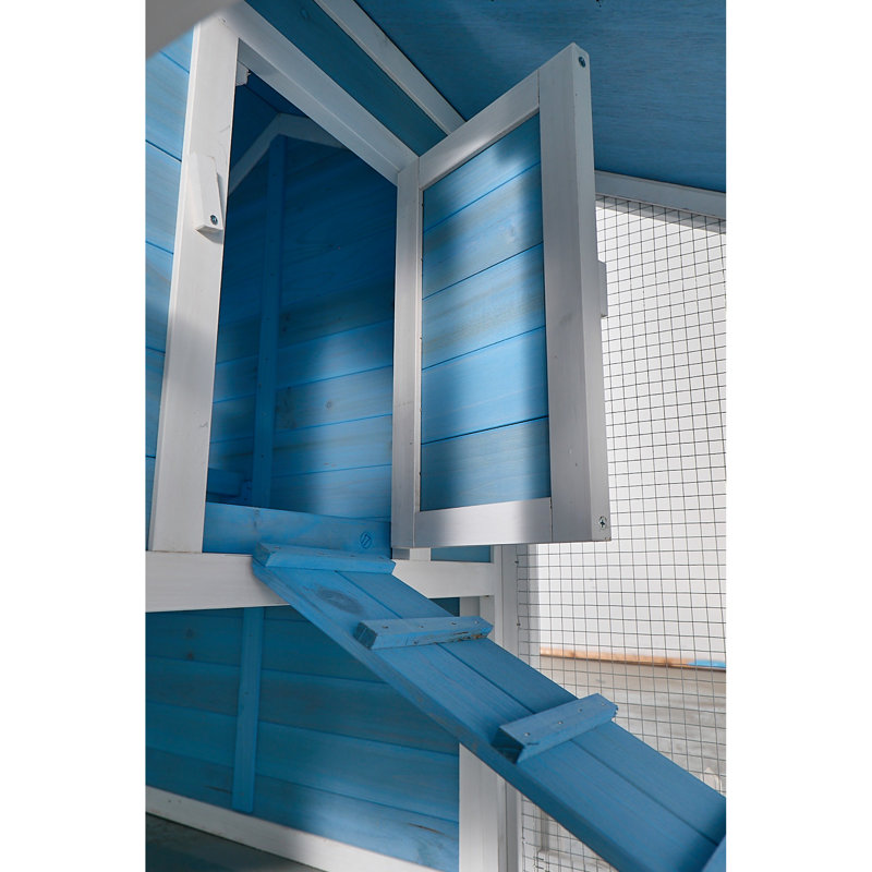 Maison bleue 76 po avec rampe, aire d'exercice extérieure, plateau amovible, cage intérieure et intérieure, sensation naturelle, course, abri à nettoyage rapide