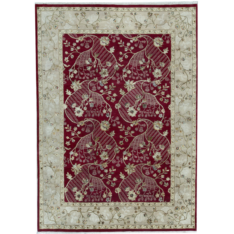 Tapis rouge et crème noué à la main de haute qualité