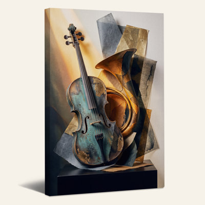 Toile abstraite sarcelle violon et cor français