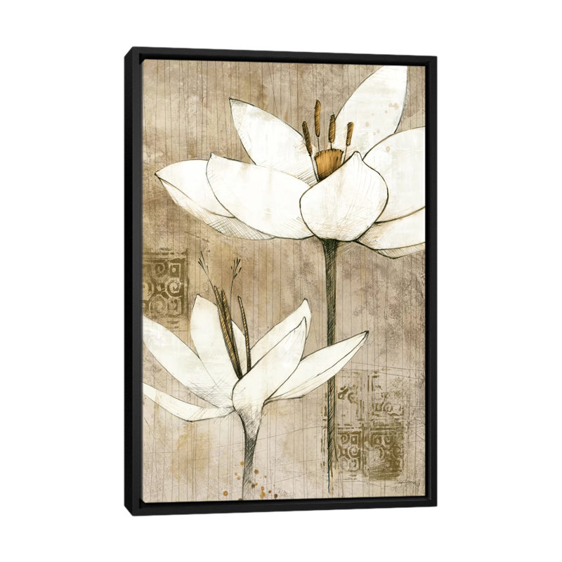« crayon floral i », impression sur toile, H 26 po x l 18 po x P 1,5 po, Toile avec cadre noir, Pas de tapis