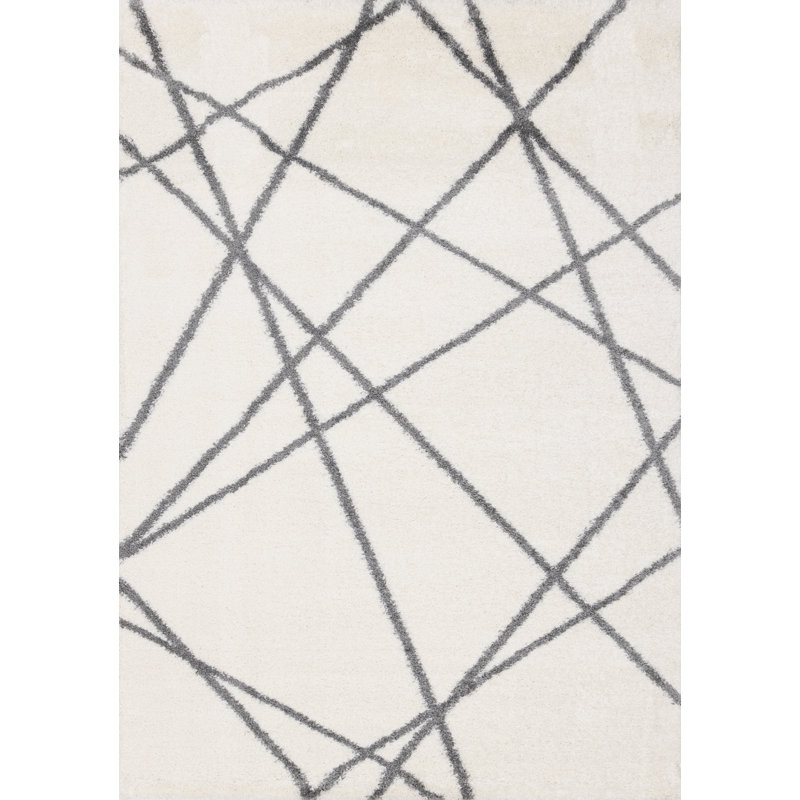 Tapis blanc à motif géométrique Agnetha, Rectangle 5 pi 3 po x 7 pi 7 po