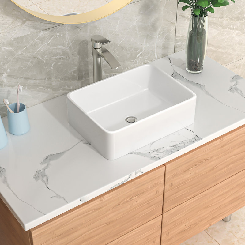 Lavabo de salle de bain rectangulaire 19 po x 14,5 po x 5,5 po en céramique blanche