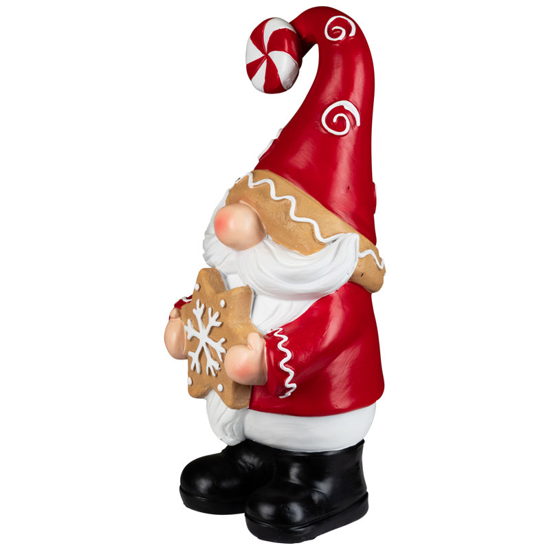 Décoration de Noël gnome tenant un pain d'épice et flocons de neige - 11,5 po - rouge