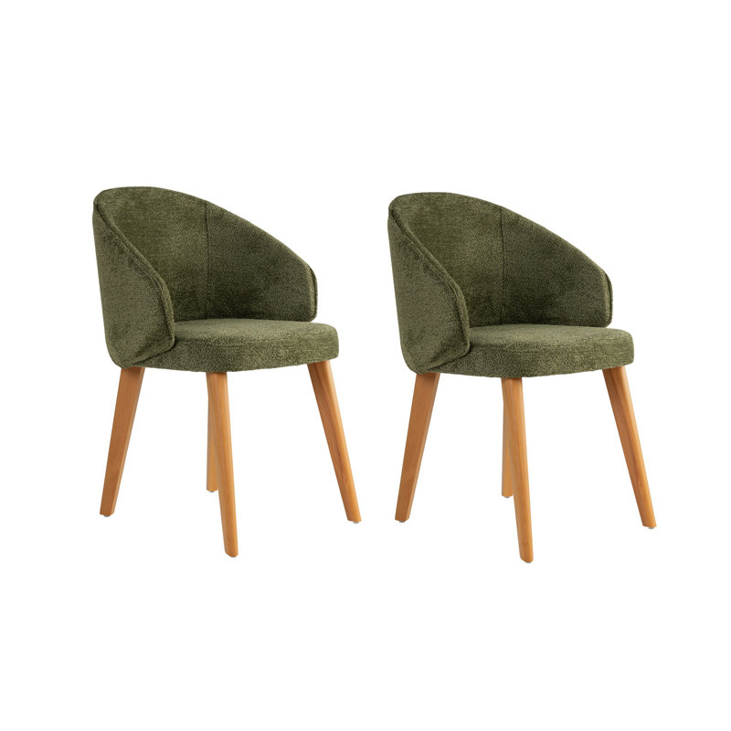 Stylish Chair Set (2 Pieces) - Green & Dark Oak | 100% Beech Tree Frame, 100% Cotton Chenille Fabric | Dimensions: 18.9 x 34.3 x 22.8 Inches | Comfortable 5 cm Foam Cushion | Perfect for Modern Living Rooms & Dining Areas