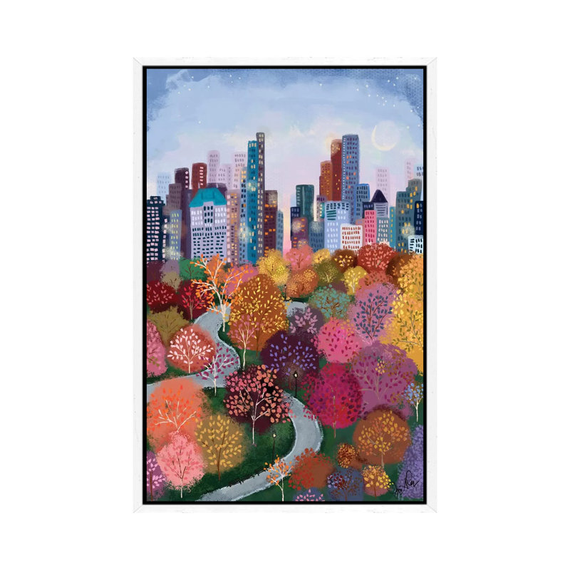 Autumn In The Park by Joy Laforme - Painting on Canvas, White Framed, 101.6cm H x 66.04cm W x 3.81cm D