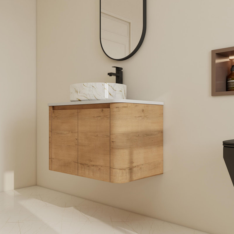 Ensemble de meuble-lavabo simple mural 30 po avec lavabo en céramique, Blanc