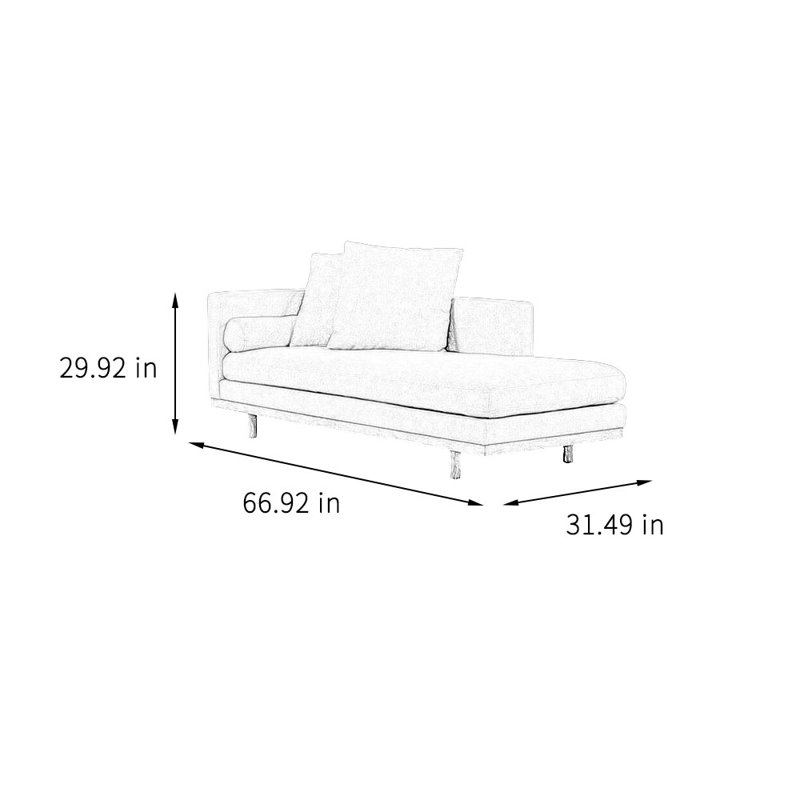 Chaise longue rembourrée en bois massif, Accoudoir à gauche (vu de face)