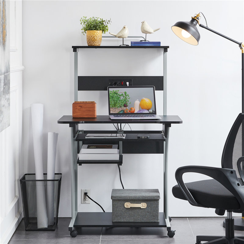 Bureau d'ordinateur à 3 niveaux avec station de charge Ulloa, Noir / gris