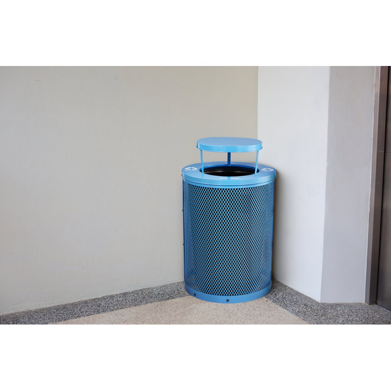 Poubelle extérieure en acier 36 gallons avec capuchon de pluie et doublure Alpine Industries, Blue