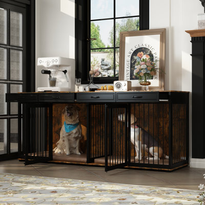 XL Large Dog Crate Furniture with Two Compartments and Removable Trays for Medium to Large Dogs