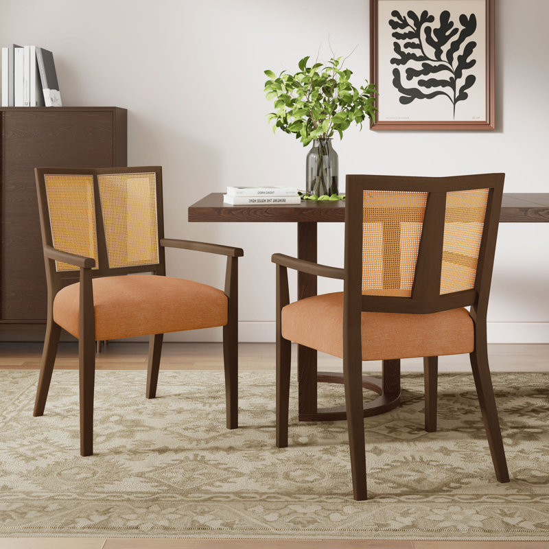 Jad Wooden Dining Chairs With PE Rattan Backs, Walnut, Walnut