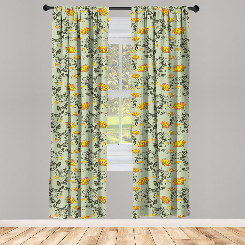 Victorian Floral Semi-Sheer Rod Pocket Curtain Panels, 28" x 63"