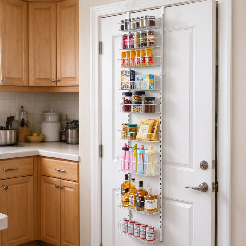 Organisateur de garde-manger à 6 niveaux au-dessus de la porte, support de rangement suspendu blanc, White, 9 niveaux
