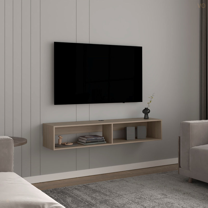 TV Stand 10.4" H, With 2 Shelves, Light Oak