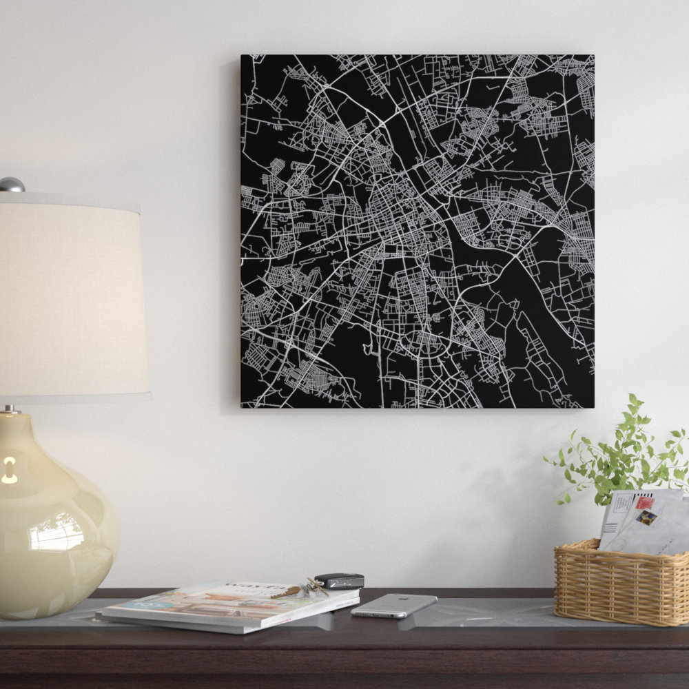 East Urban Home 'Warsaw Roadway' Graphic Art on Wrapped Canvas in Black ...
