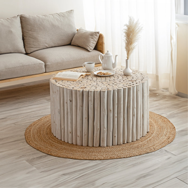 Table basse en bois avec base solide, Blanc