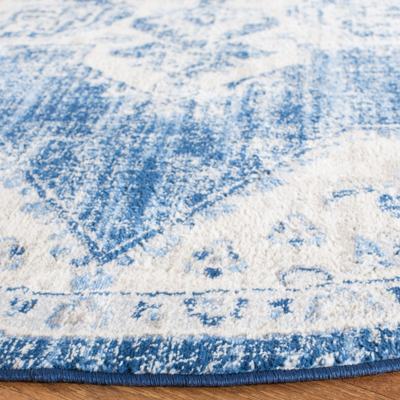 Aurelle Oriental Navy Area Rug, Square 5'