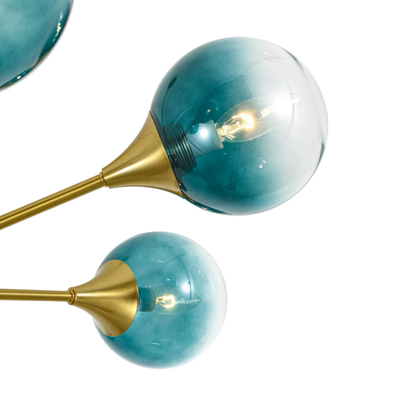 Lustre sphère 7 lumières en verre bleu lac