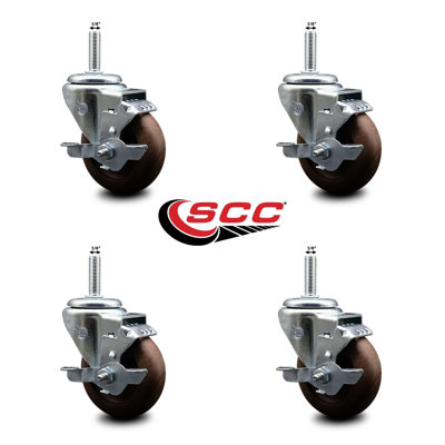 3.5 High Temp Glass Filled Nylon Wheel Swivel 5/8 Inch Threaded Stem Caster Set
