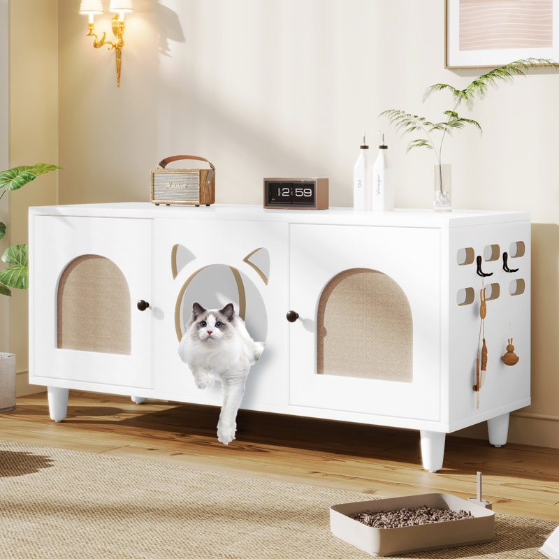 Litière pour chat blanc crème - Design moderne avec construction et crochets