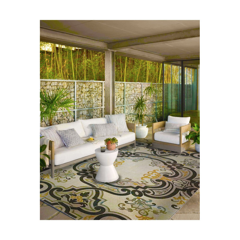 Tapis tissé à motif géométrique à motif floral et lavable, Rectangle 3 pi 3 po x 4 pi 11 po