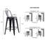 Tabouret de bar 24 po en métal de style rustique rustique avec dossier, tabouret de bar de cuisine léger et robuste, ensemble de 4 - noir mat