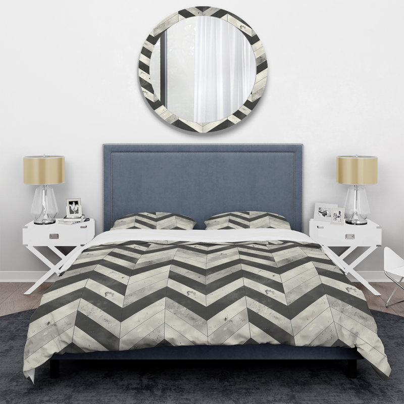 Ensemble de housse de couette moderne Gray Herringbone Flow II gris, Housse de couette simple et deux taies décorative