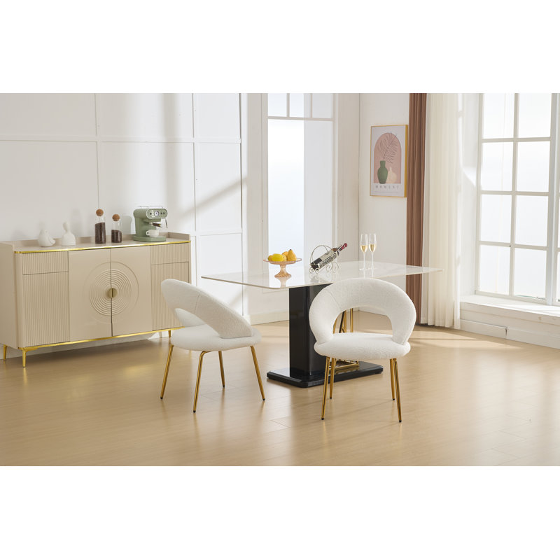 Meshea Dining Chair with Sleek Metal Legs, White Teddy, 1