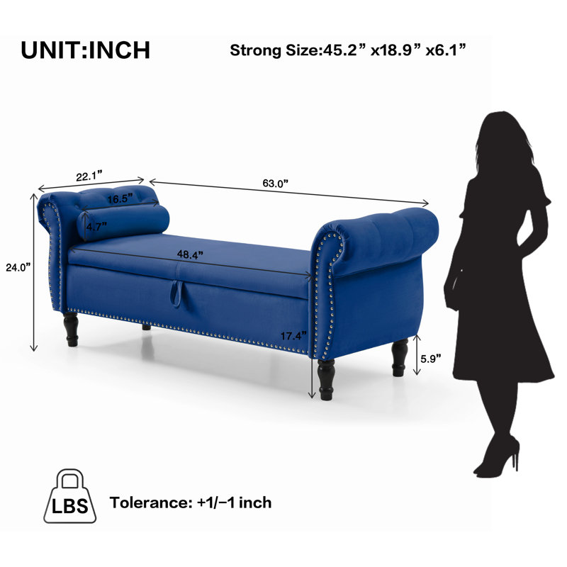 Chaise longue avec accoudoirs capitonnés Dejonnae, Velours bleu
