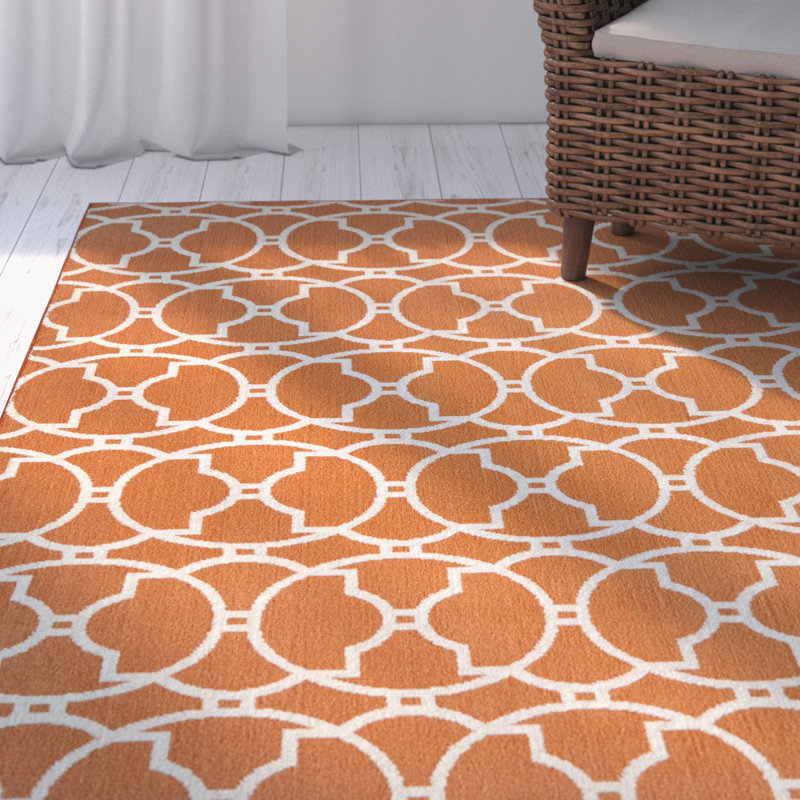 Tapis orange intérieur / extérieur Yepez, Rectangle 3 pi 11 po x 5 pi 7 po