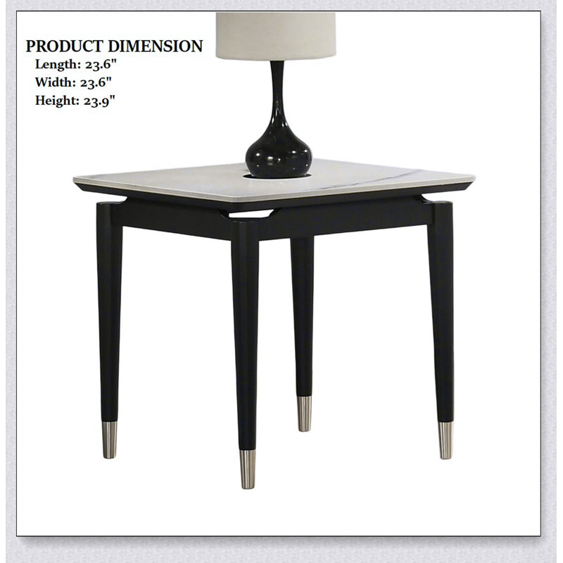 Table de bout 1pc de style contemporain avec plateau en pierre frittée et pieds en flèches argentées, parfaite pour les intérieurs modernes
