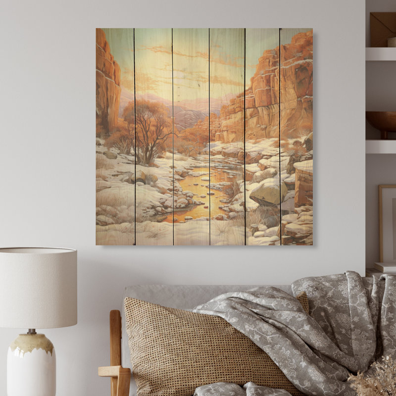 Canyon Winter Scenery I - Canyon, art mural sur bois de pin naturel, H 15 po x l 15 po