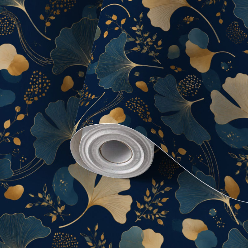 Papier de contact pour papier peint auto-adhésif Feuille de gingko dorée sans soudure