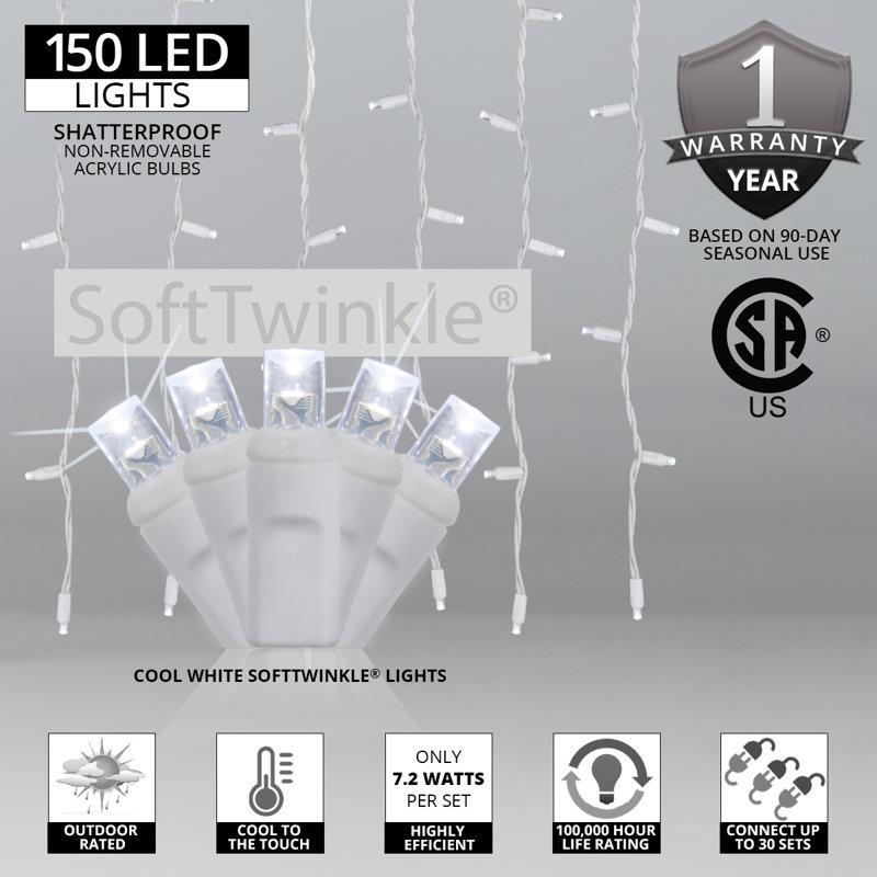 SoftTwinkle LED Curtain Icicle Lights, Cool White