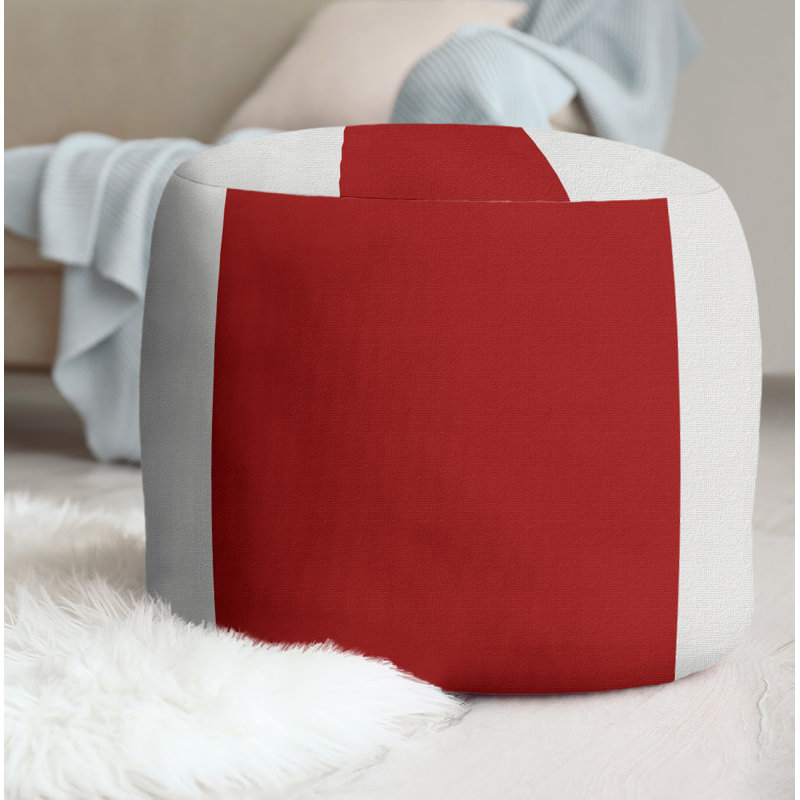 Repose-pieds cubique rond à rayures 20,5", Blanc / Rouge