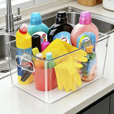 Bacs et organisateurs de rangement en plastique transparent pour garde-manger, réfrigérateur, salle de bain et armoire - Contenants empilables robustes