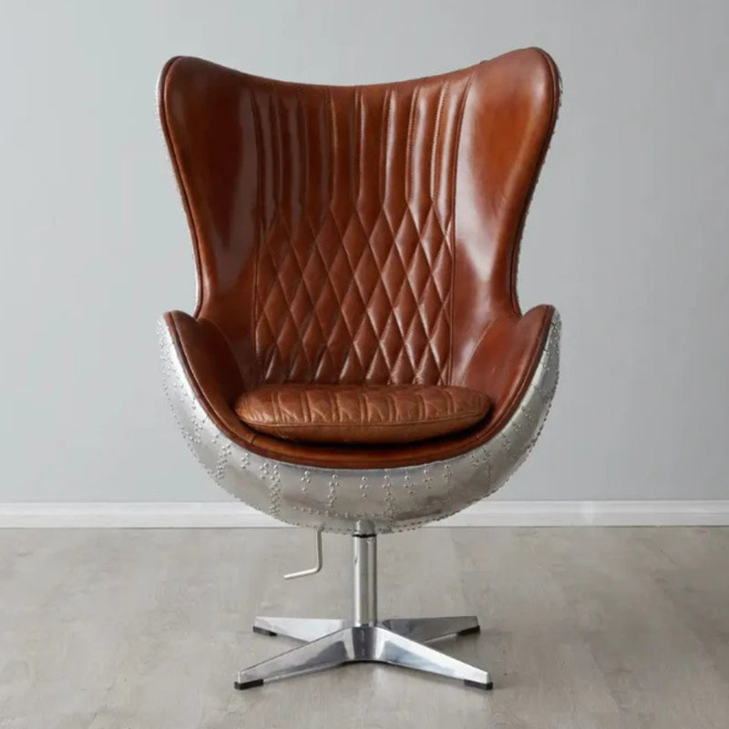Fauteuil en cuir brun Dena, Brun
