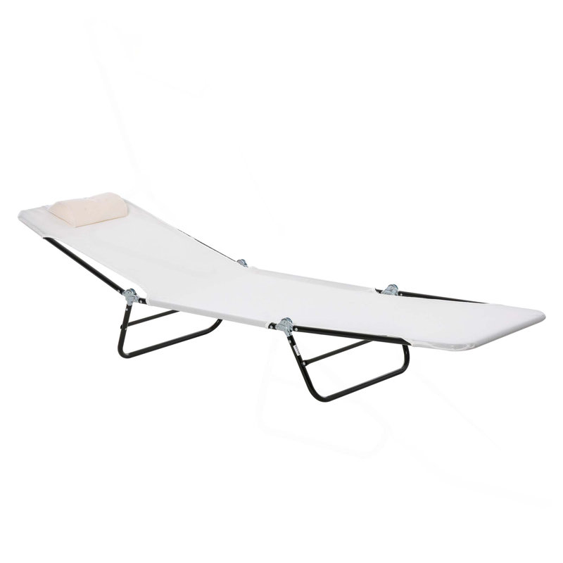 Chaise longue pliante d'extérieur avec dossier inclinable en filet respirant pour patio de plage, Cream White