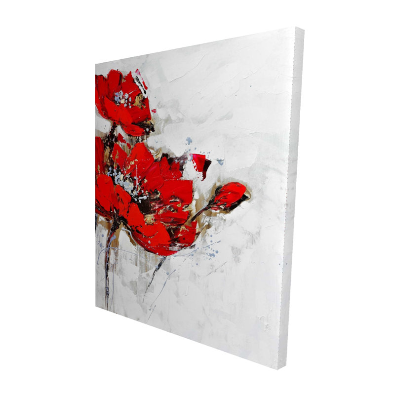 Abstract Red Flowers with Texture - Gray Livingroom Canvas Decor